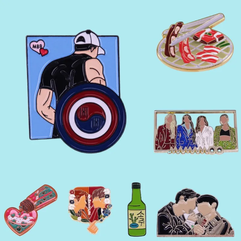 Pin de esmalte Soju de banda coreana, elemento coreano, broche de Metal, mochila, chaqueta, insignia de solapa de mezclilla, regalo de joyería al por mayor
