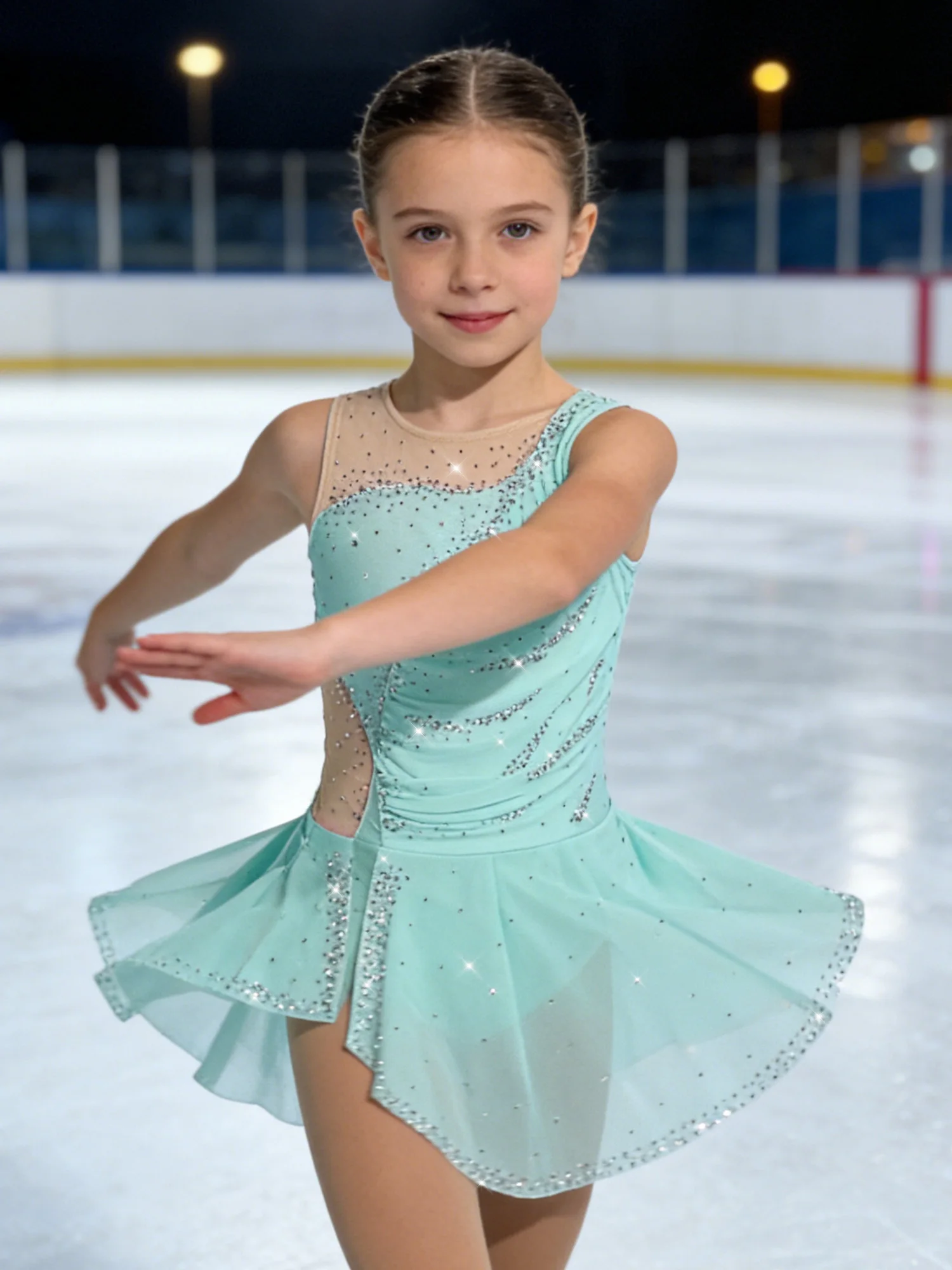 Girls Figure Skating Performance Bodysuit Sleeveless Ballet Gymnastics Acrobatics Latin Dance Leotard Competition Dancewear