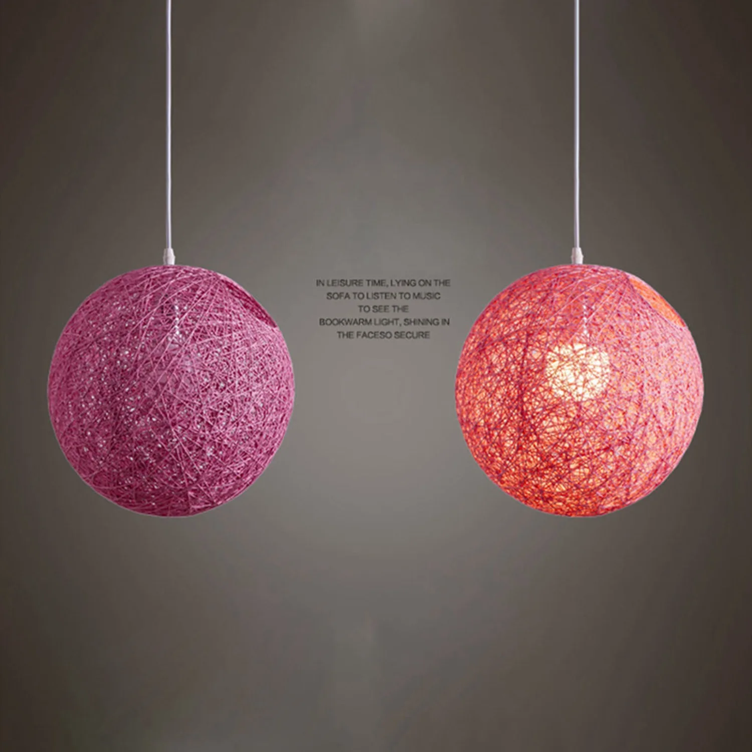 

MOPHE-2X Pink / Red Bamboo, Rattan And Hemp Ball Chandelier Individual Creativity Spherical Rattan Nest Lampshade
