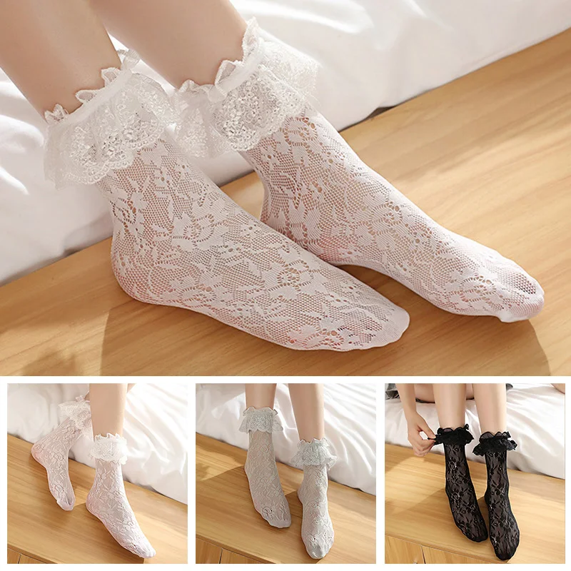 

1Pair Woman Lace Short Socks Lolita Lace Mid Tube Socks Japanese Maiden Lovely Sweet Ruffle Cotton Lolita Style Princess Socks