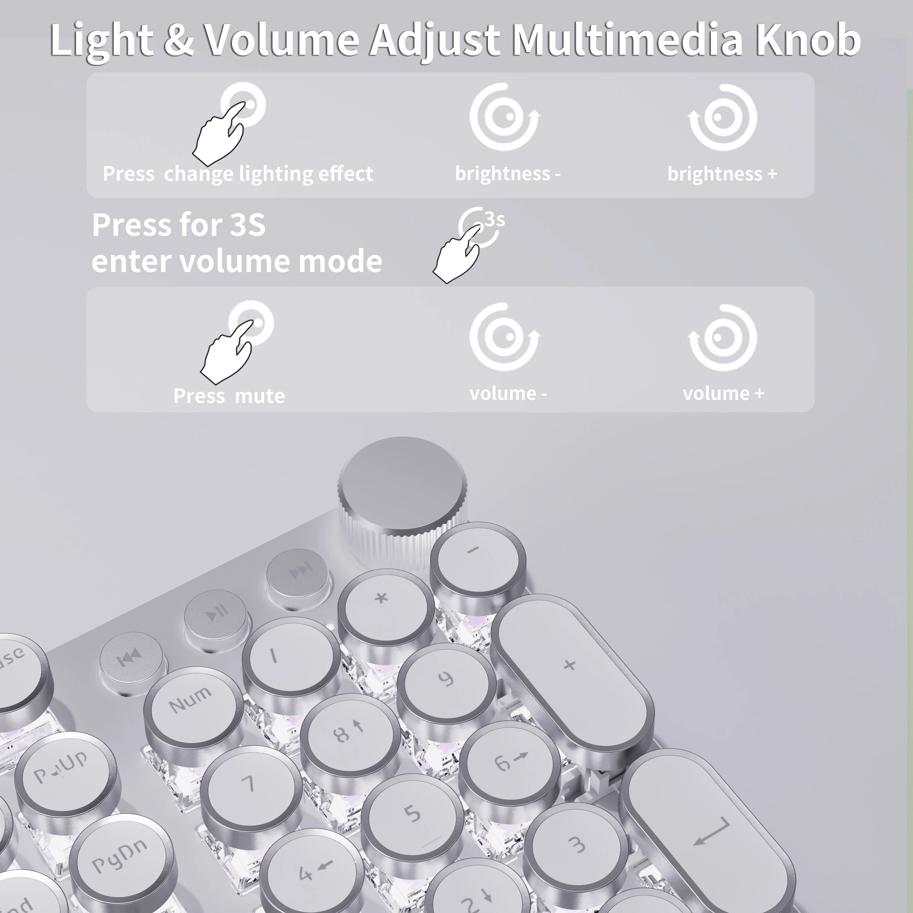 لوحة مفاتيح ميكانيكية سلكية من EWEADN، طراز الآلة الكاتبة البيضاء القديمة، بالحجم الكامل، بإضاءة خلفية LED، تحكم في المقبض، مريحة للمكتب