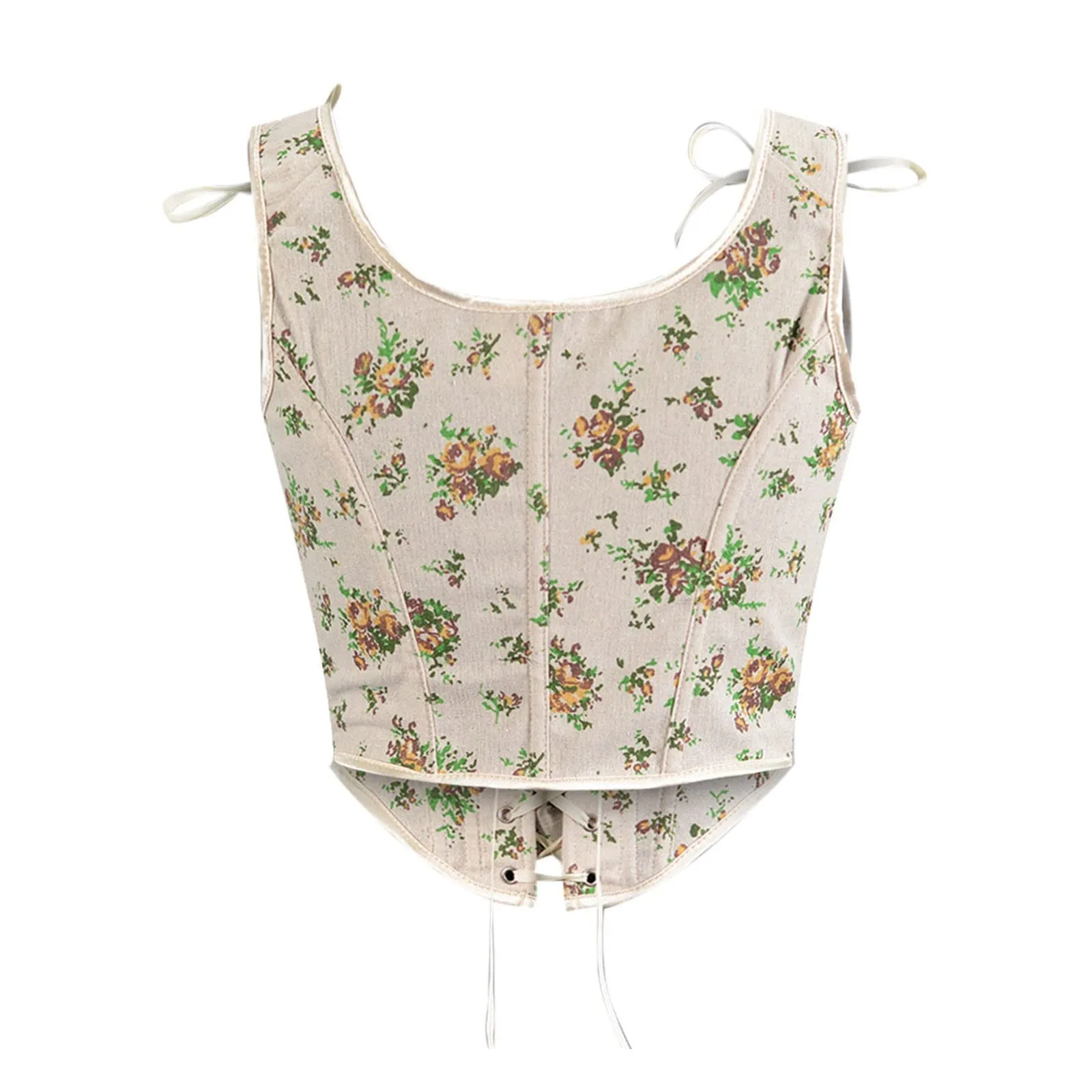 Vintage French Women Bustier Corset Sexy Lace-Up Floral Print Push Up Corset Top Party Clubwear Bodice Y2k Corselet Feminino