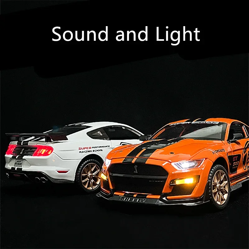 1:24 Ford Mustang Shelby GT500 Alloy Sports Car Diecasts Metal Toy Car Model Simulation Sound Light Collection Kids Gifts A414