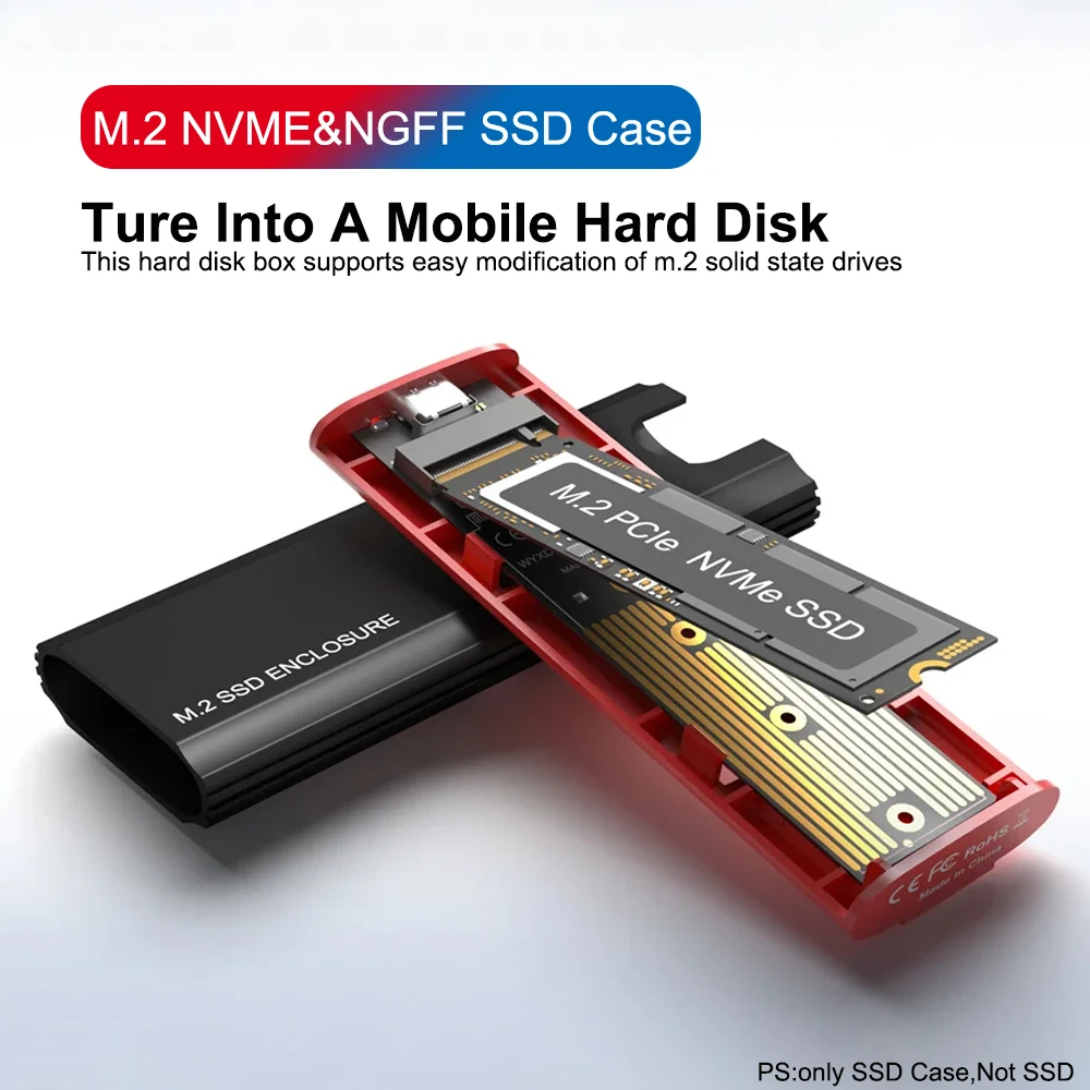 M2 NVMe SSD Case 10Gbps SSD External Box M.2 NGFF Sata SSD to USB 3.1 Enclosure Type-C Cable for M 2 SSD Supports M/B/B&M Keys