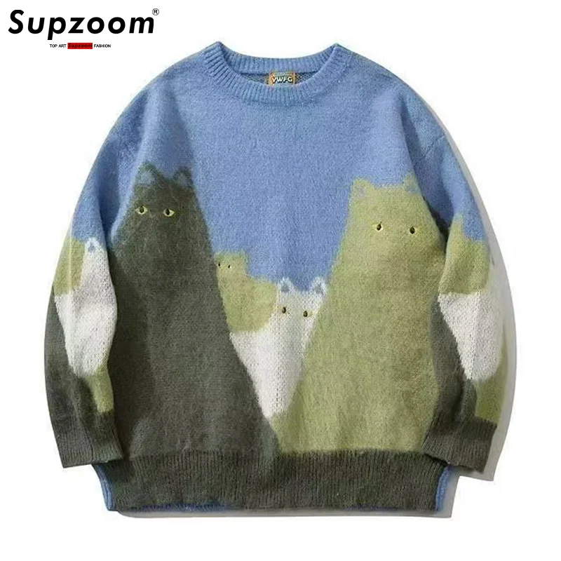Supzoom New Arrival Top Fashion O-neck Pullovers Appliques Brand Clothing Embroidered Net Red Warm Casual Knitted Men Sweater