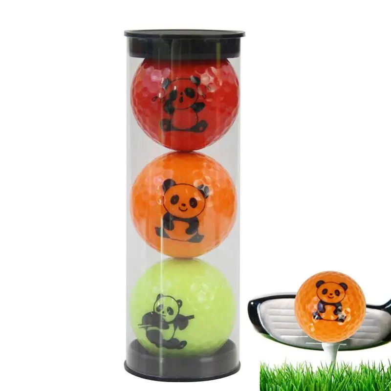 

3pcs Funny Golf Balls Golf Conspicuous Driving Range Practice Distance Balls With Cute Panda Pattern Golf Accessories