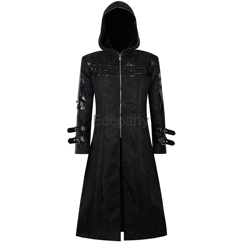 Männer mittelalter lichen Steampunk Kostüm schwarz rot viktoria nischen Gothic Vintage Attentäter Elfen Piraten Cosplay Kostüm Gothic Pu Lederjacke