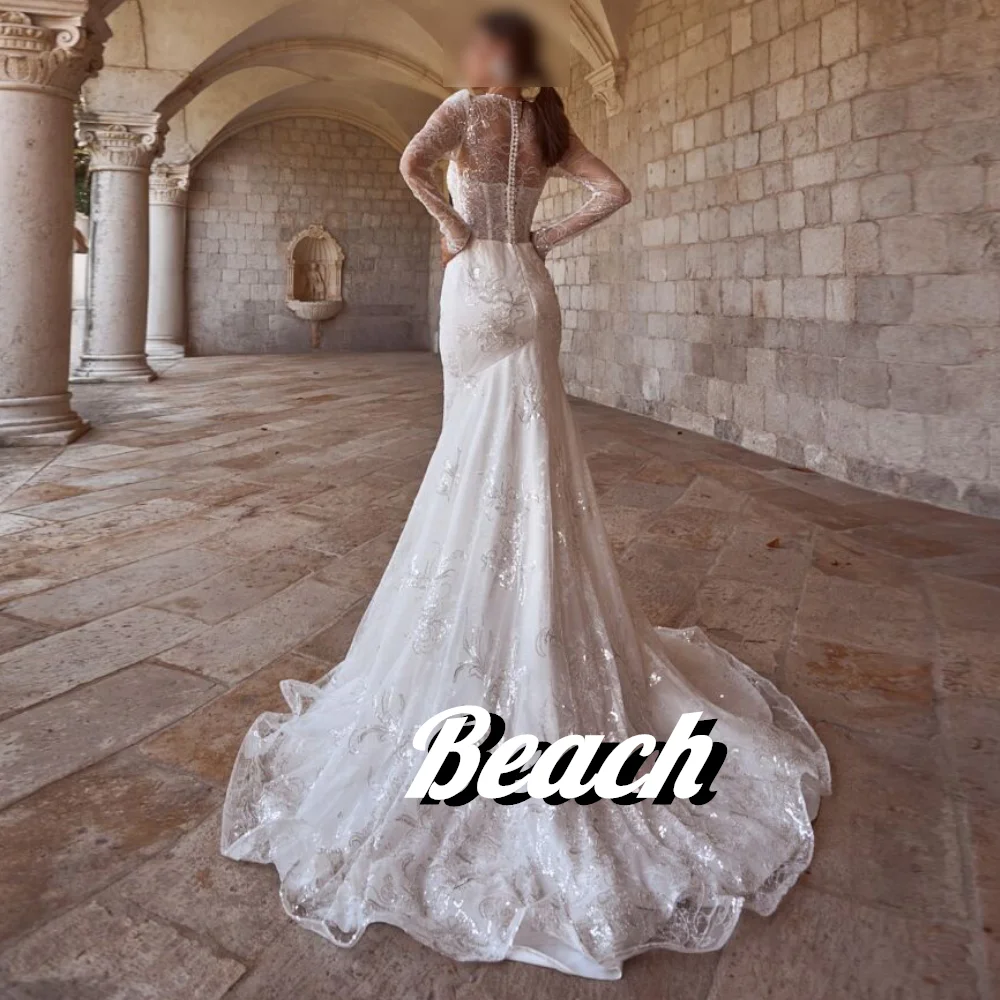 Apliques de playa con lentejuelas, sirena, tren de barrido, largo hasta el suelo, corsé con botones transparentes, vestidos de noche elegantes para fiesta para mujer