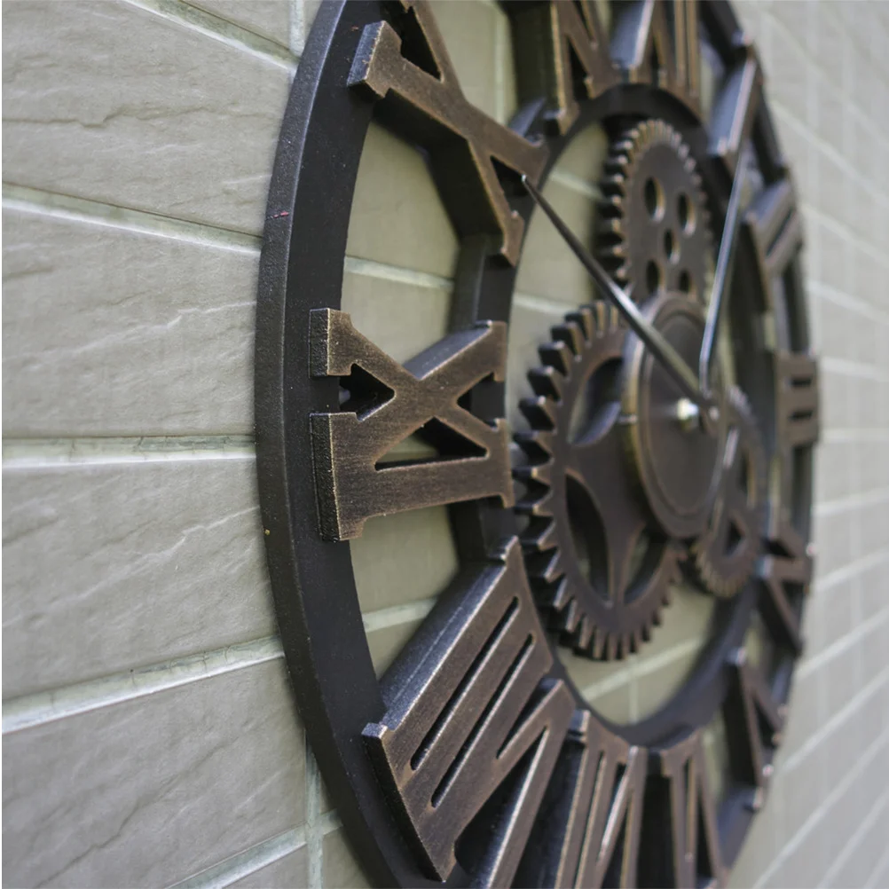 

34Cm Retro Wall Clock Golden Industrial Gear Design Creative Hanging Clock For Living Room Bedroom Kitchen Decor Without