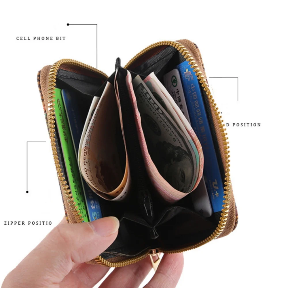 Retro Cork Wood Grain Wallet Printed Coin Purse Large-capacity Card Holder Short Wallet Men Women Portable Square Storage Bag