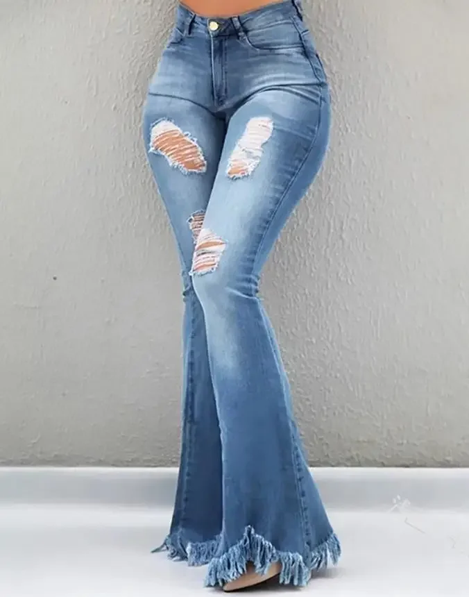CPSYMYM Women's Jeans Trend Autumn  High Waist Casual Plain Skinny Daily Long Bell-Bottom Jeans Wih Belt