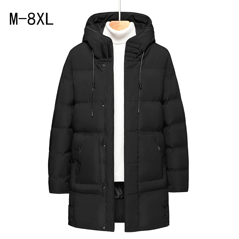 Men'S Heavyweight Winter Coat Windproof Cold Weather Jacket with Full-Length Zipper, Hooded Long Formality, Large Front Pockets