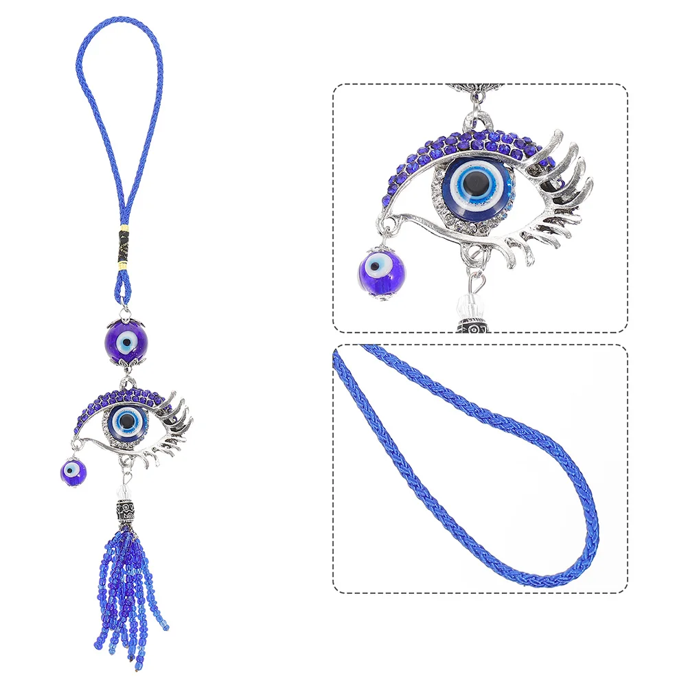 

2Pcs Blue Evil Eye Hanging Charm Turkish Protection Pendant Zinc Alloy Glass for Car Rear View Mirror Wall Door Decor