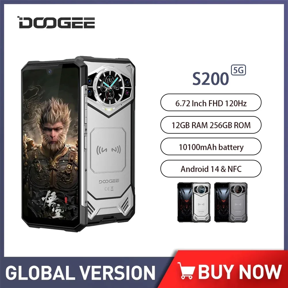 

DOOGEE S200 5G Rugged Smartphone Android 14 Rear Display 10100mAh Mobile Phone 6.72" 120Hz 12GB+256GB 100MP 33W Cellphone NFC