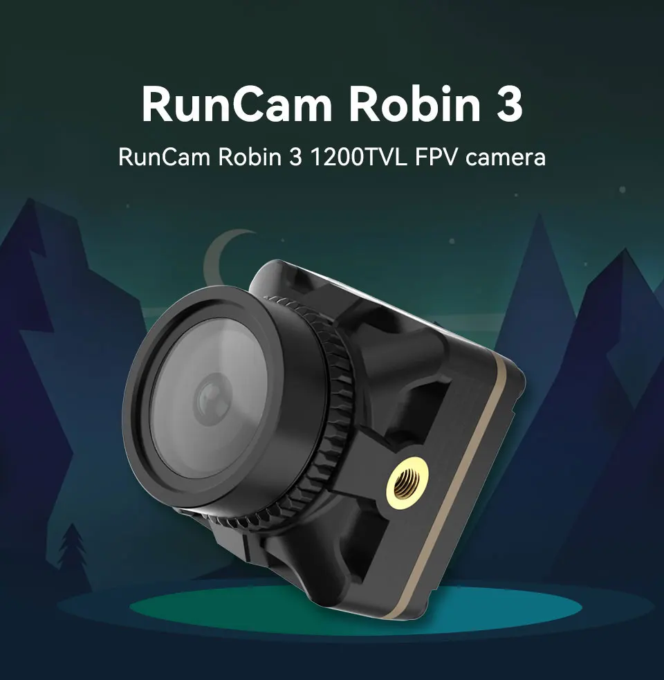 กล้อง RunCam Robin 3 1200TVL FPV ใช้ไฟ DC 5-23V อัตราส่วนหน้าจอ 4:3 น้ำหนัก 5.3 กรัม ขนาด 19*19*19 มม. สำหรับโดรนแข่ง RC FPV ควอดคอปเตอร์