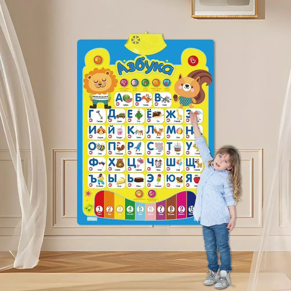 Tableau mural de l'alphabet interactif électronique russe parlant ABC 123s, affiche d'apprentissage de la musique, jouets éducatifs pour tout-petits d'âge préscolaire