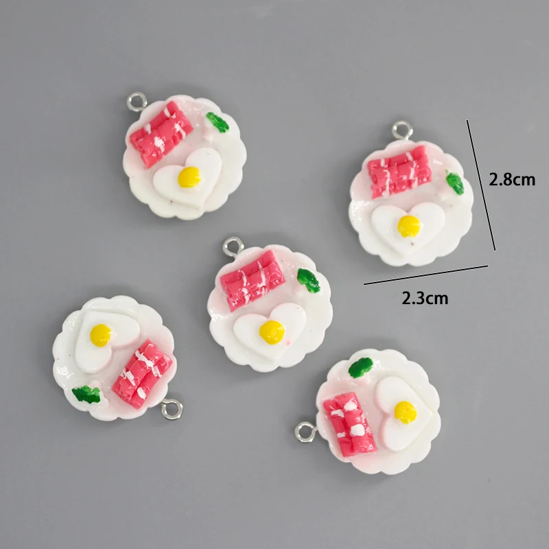 10pcs/pack Funny Fried Eggs Fillet Meal Mini Resin Charms DIY Food Crafts Pendants For Earring Keychain Jewelry Accessory F212