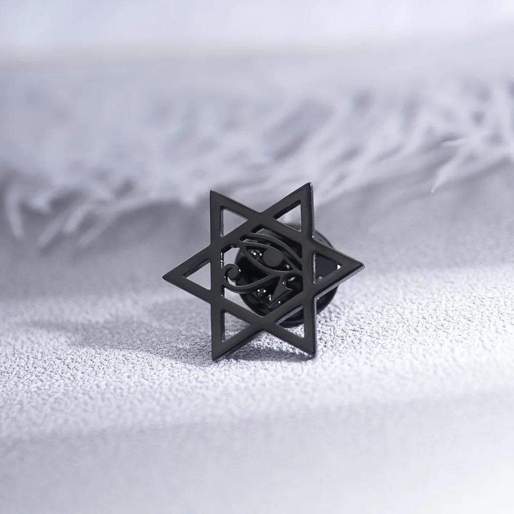 Tangula Jewish Star of David Brooch for Men Stainless Steel Egypt Eye of Ra Amulet Badge Pin Jewelry Groom Wedding Accessories