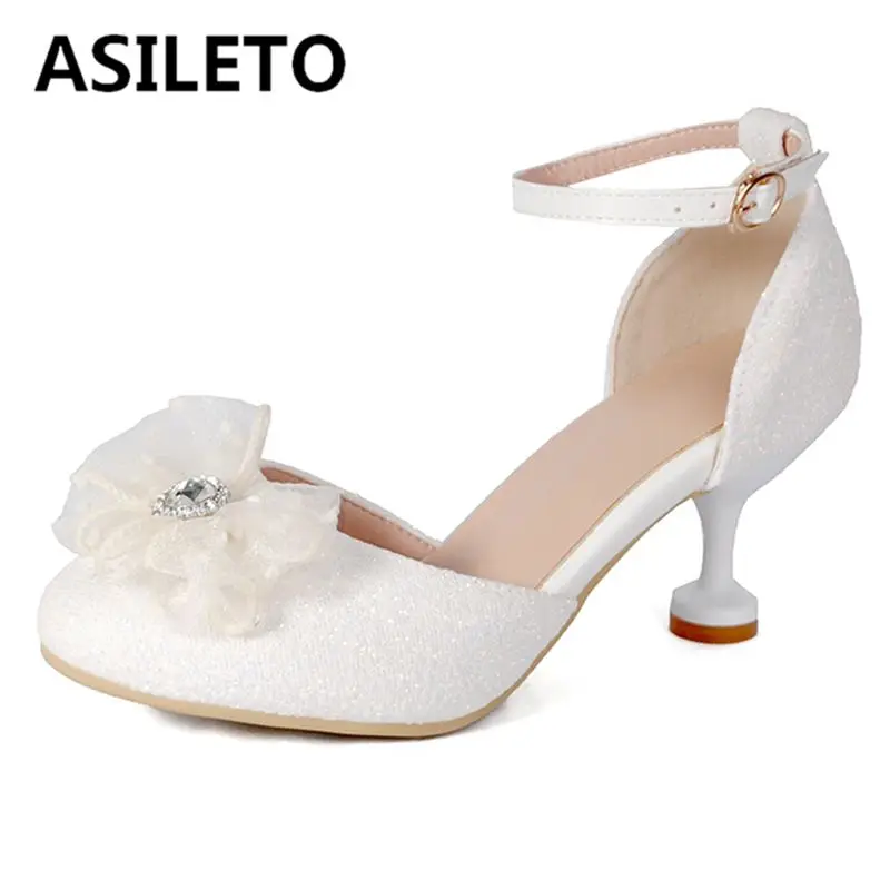 

ASILETO Girls Sweet Sandals Round Toe Buckle Strap Flower Strange Heels 6cm Small Size 28 29 30 Princess Daily Summer Shoes 43