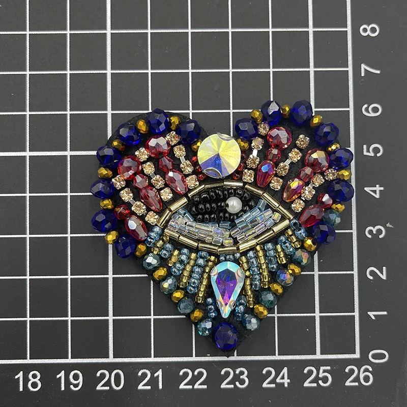 1 Piece Fashion Eyes Heart Shape Rhinestone Beaded Patches for Clothes Sew On Patch Badge Applique Embroidered Patches