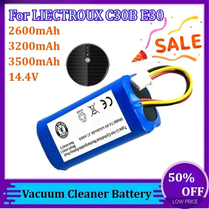 

18650 2600 мАч/3200 мАч/3500 мАч 14,4 В литий-ионные аккумуляторы для робота-пылесоса LIECTROUX C30B E30, детали инструментов для чистки