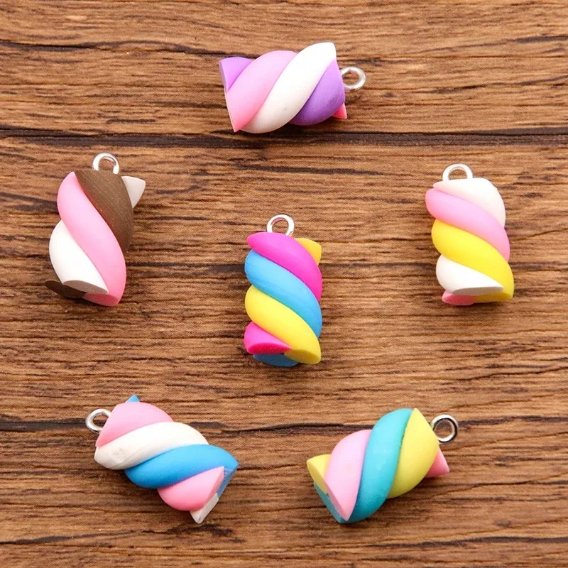 10pcs Small 10x20MM Six-Color Kawaii 3D Cotton Candy Charms Cute Snack Pendants DIY Accessories For Making Earrings