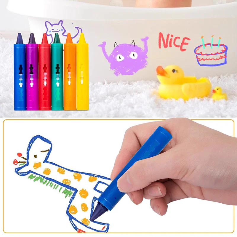 6-Color Set of Washable Bath Crayons  Easy-to-Clean Crayons  Retractable Bath Crayons  Water-Based Crayons