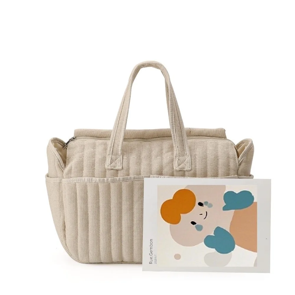 New Waterproof Solid Diaper Bag Large Beige Diaper Backpack Multi-functional Nursing Changing Bag Changing