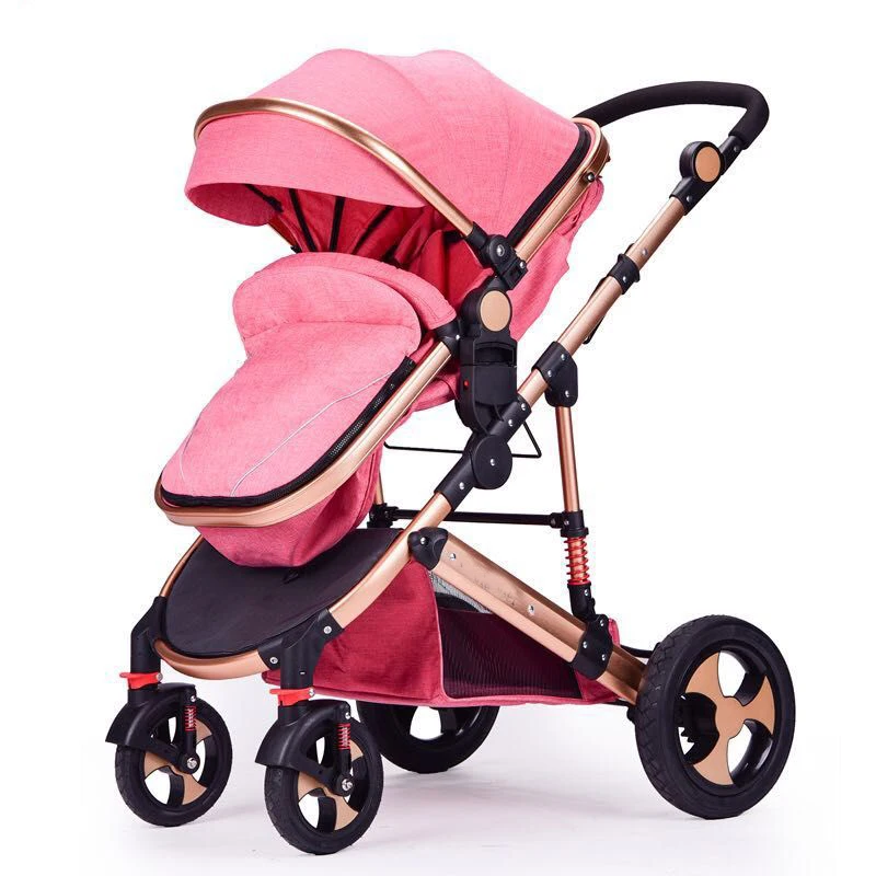 New Born Baby Suitable High Landscape Stroller 2 in 1 Pink Infant Pushchair