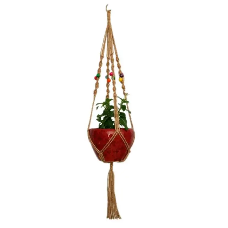 

Handmade Colorful Macrame Plant Hangers Indoor Outdoor Flower Hanging Basket Cotton Rope 4 Legs Balcony Pot Hanger Room Decor