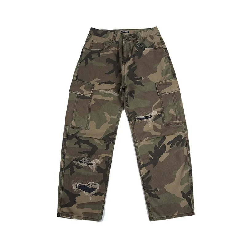 

Retro Camouflage Pants Men's Women's Casual Loose Fit Cargo Long Trousers Multiple kets Pleated Four Seasons Versatile