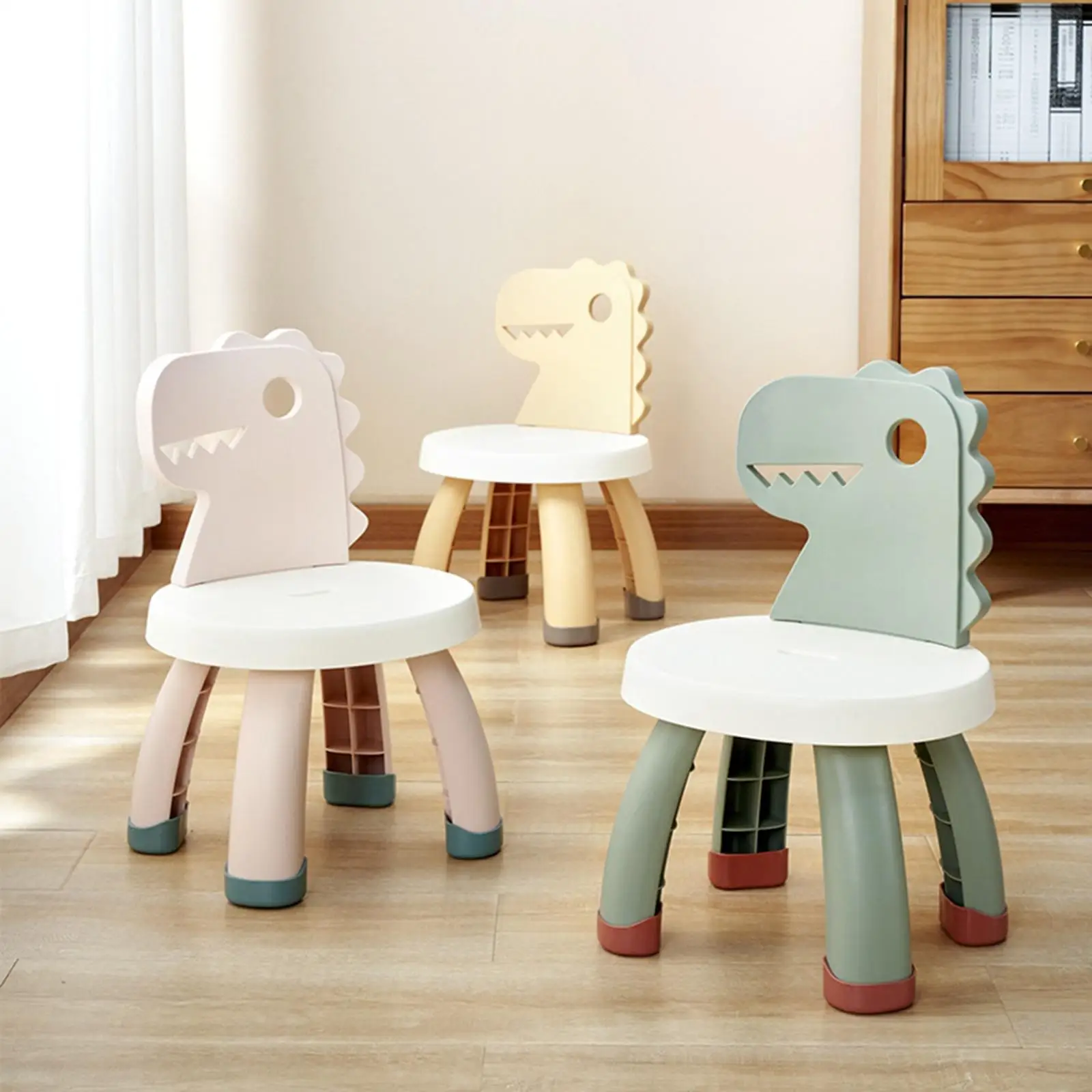Toddlers Stools Child Step Stool Dinosaur Design Ergonomic Backrest Smooth Rounded Edges for Active Kids Indoor Outdoor Play