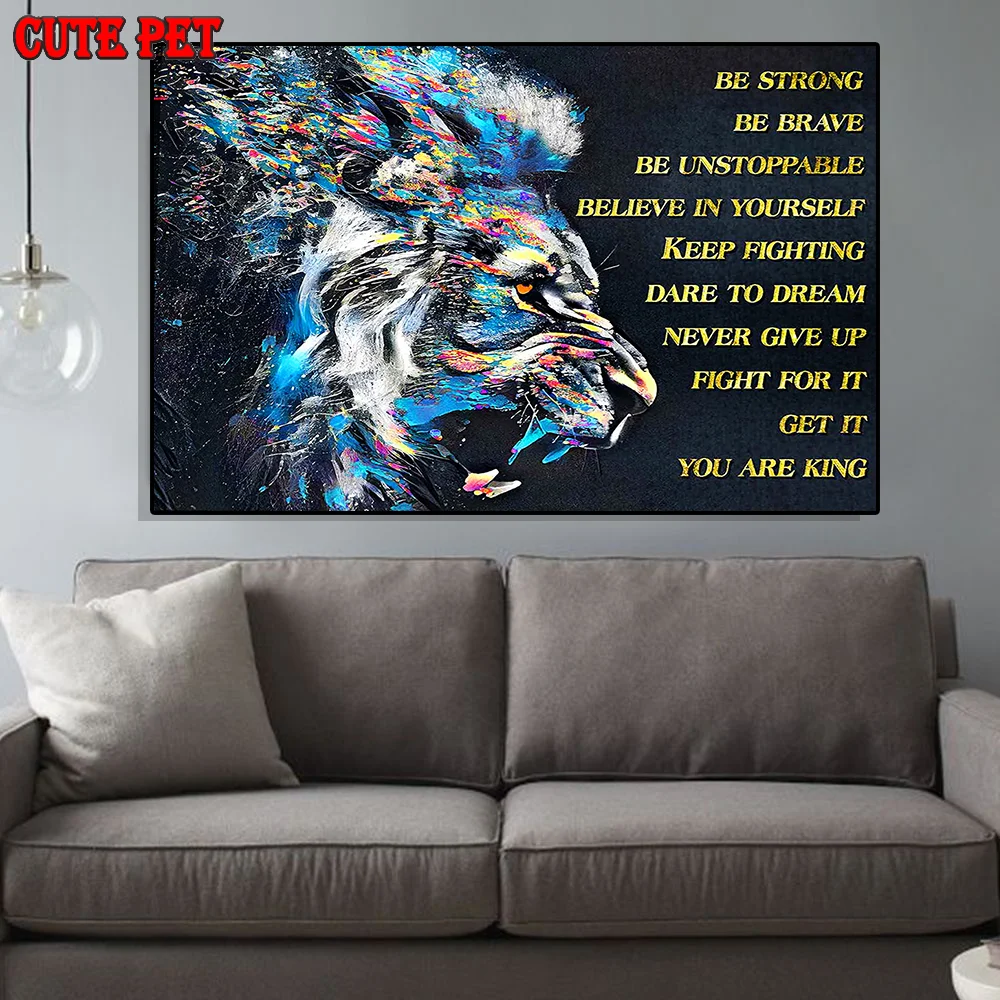 Diy square round drill lion animal diamond Painting 5d art cross stitch diamond embroidery rhinestones Inspirational text Gift