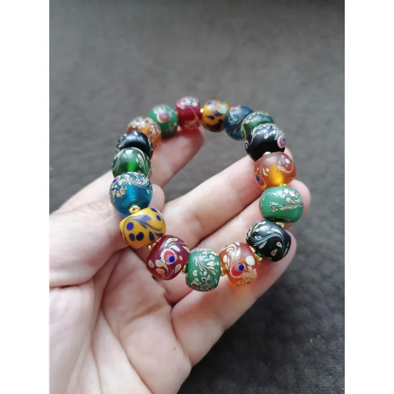 Antique Collection Tibetan Area Backflow Old Wrapped Pulp Duobao Phoenix Tail Glaze Bracelet Bracelet