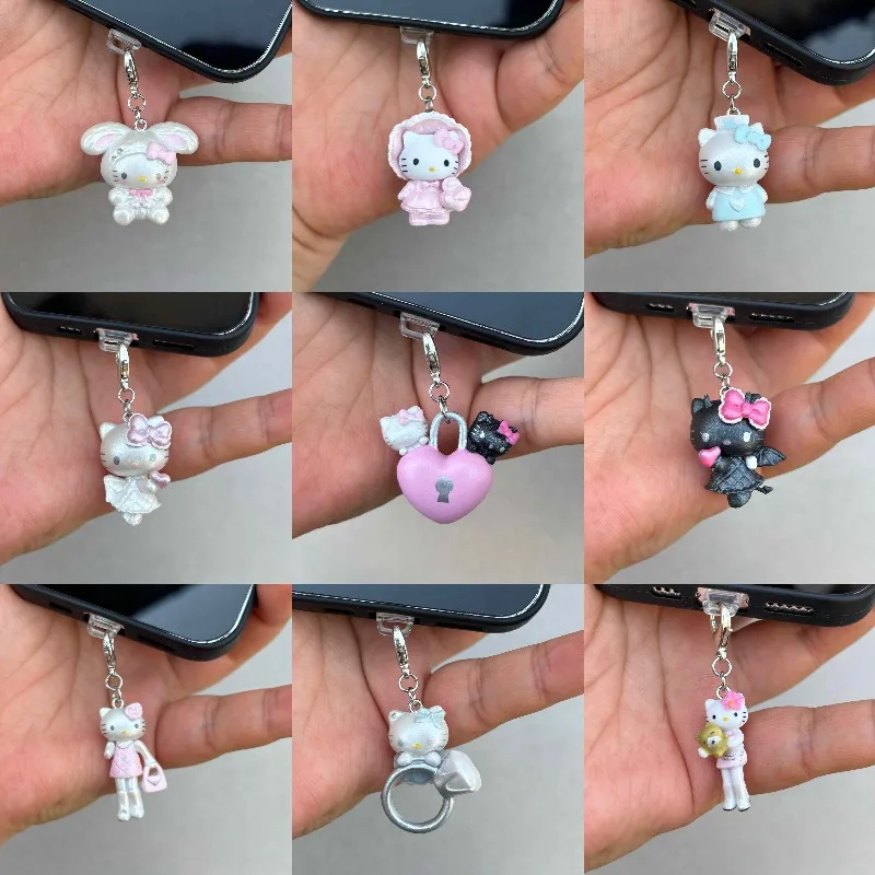 

Sanrios Pink Hello Kitty Cute Anime Versatile Mobile Phone Pendant Dust Plug Charging Port Dustplus Women Decoration Accessories