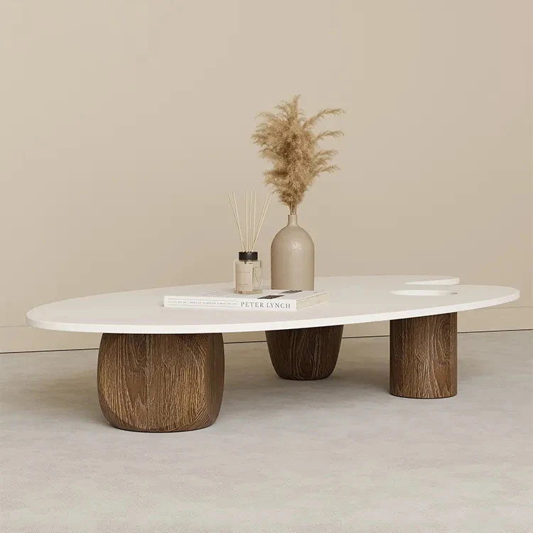 *☆ Modern Home Furniture Living Room Coffee Table Wood Nordic Design Transparent Glass Top Wooden Coffee Table Tea Table