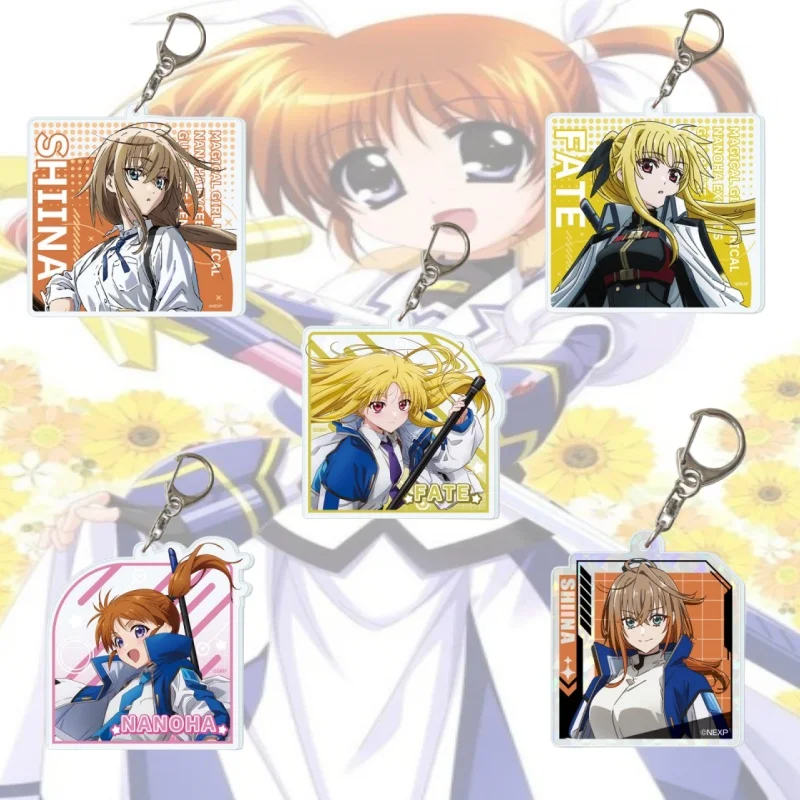 Magical Girl Lyrical Nanoha 6CM Acrylic Pendant Keychains Accessories Car Key Chain Key Ring Phone Bag Hanging Jewelry Gifts