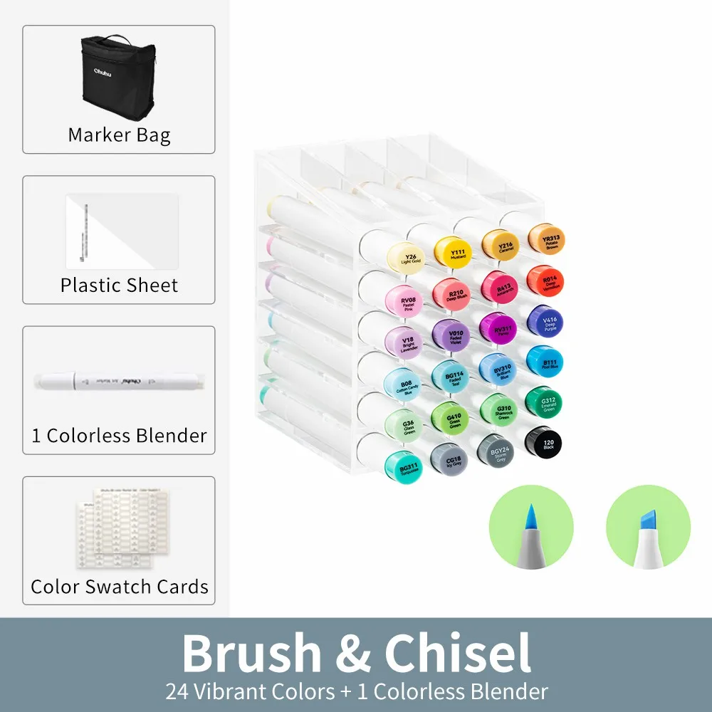 Ohuhu Honolulu 24-kleuren markeerstiftset Alcohol Art Markers Hervulbare Dual Tips Schetsen Tekening Manga School Art Supplies