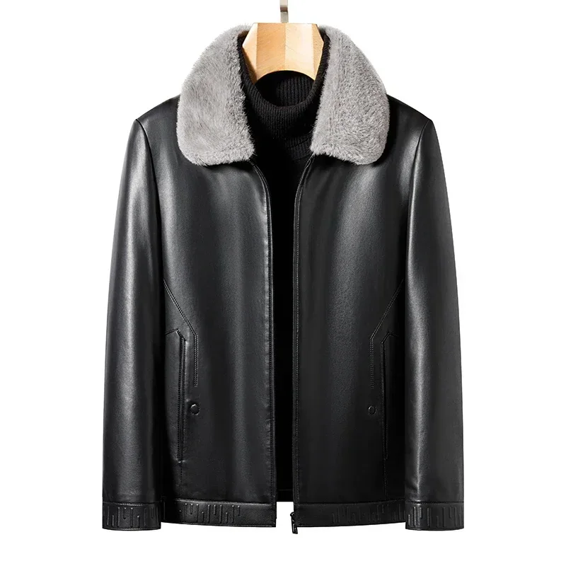 Haining Winter Leather Jacket Men's Genuine down New Casual Fur Collar Clothing Coat