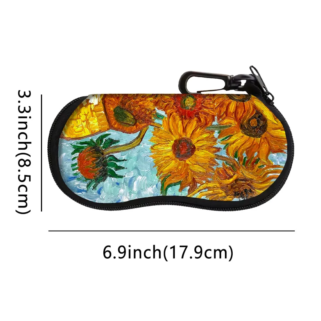 Van Gogh Oil Painting Glasses Case Funny Cartoon Flower Portable Zipper Glasses Bag Unglasses Cover Glasses Storage Bag 1PC