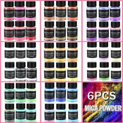 6 Pcs Mica Powder Pigments Set Metal Pearlescent Coloring Epoxy Resin Tint Soap Dye Candles Powder Nail Pigments Lip Gloss Slime
