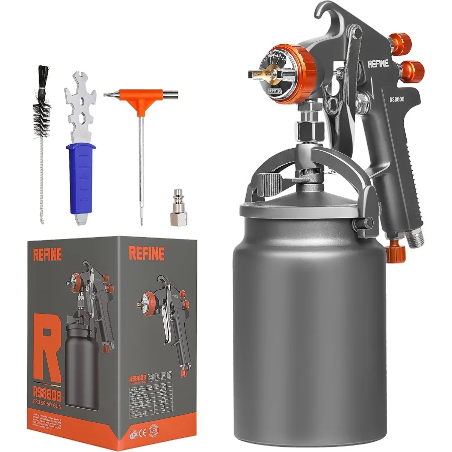 Spray Gun Siphon Air Spray Gun with 1.8mm Nozzle and 1000CC Aluminum Cup for Automotive Paint Furniture House Painting and DIY