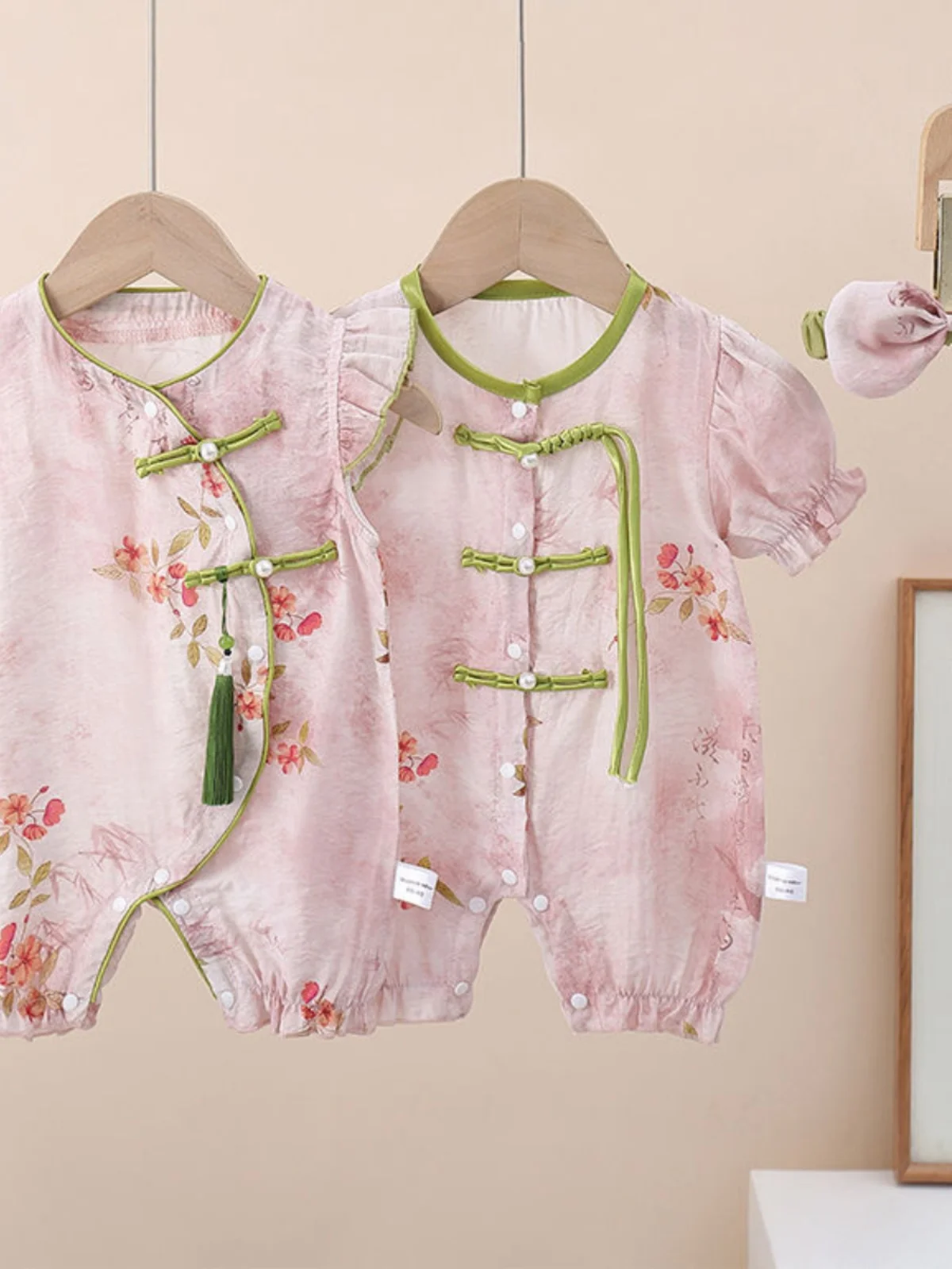 

Летний комбинезон для девочек, тонкий, повседневный, из смесового хлопка, в китайском стиле, новый, с коротким рукавом, облегающий крой