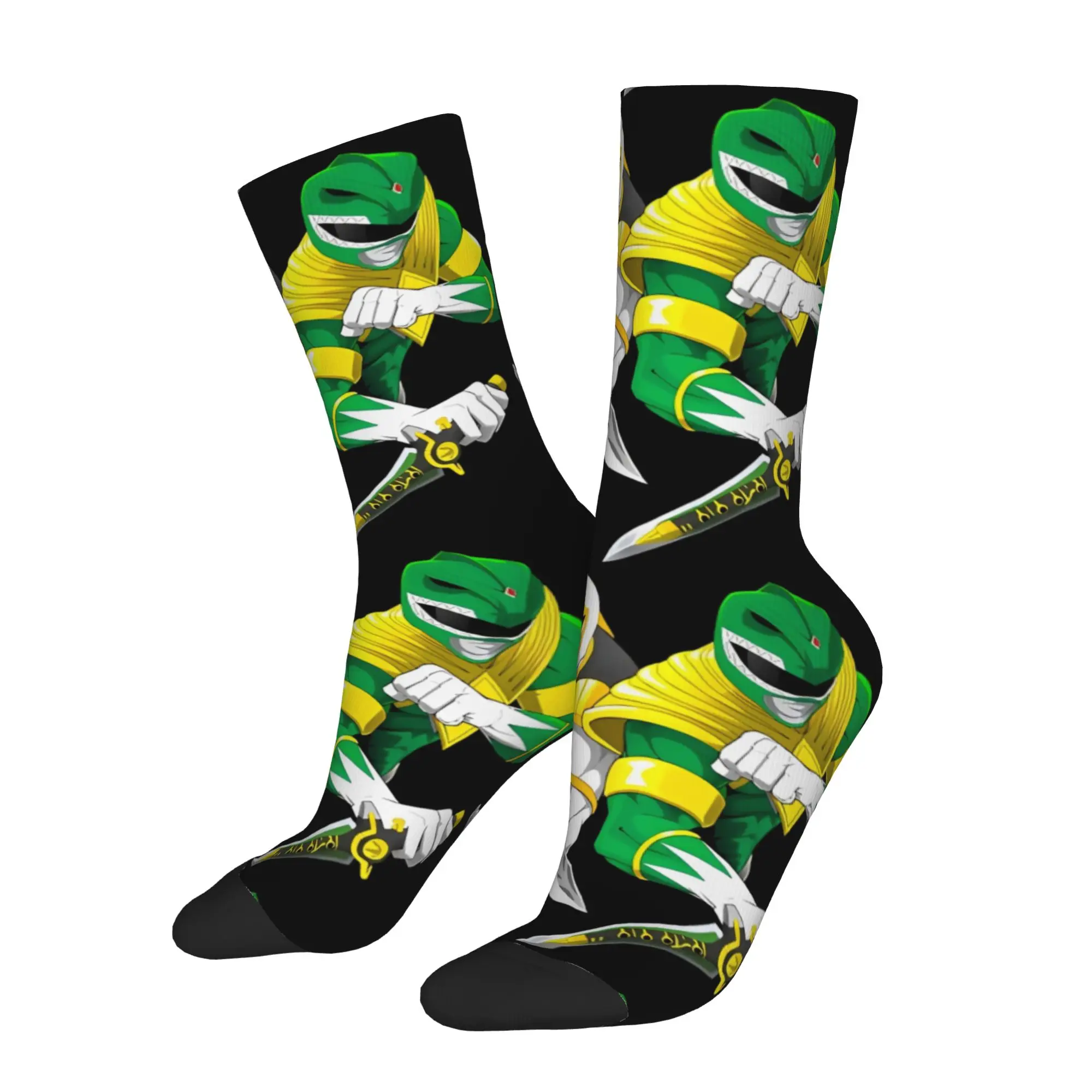 cycling socks Green And White Power Rangers Crazy Men's compression Socks Unisex items Crew Sock