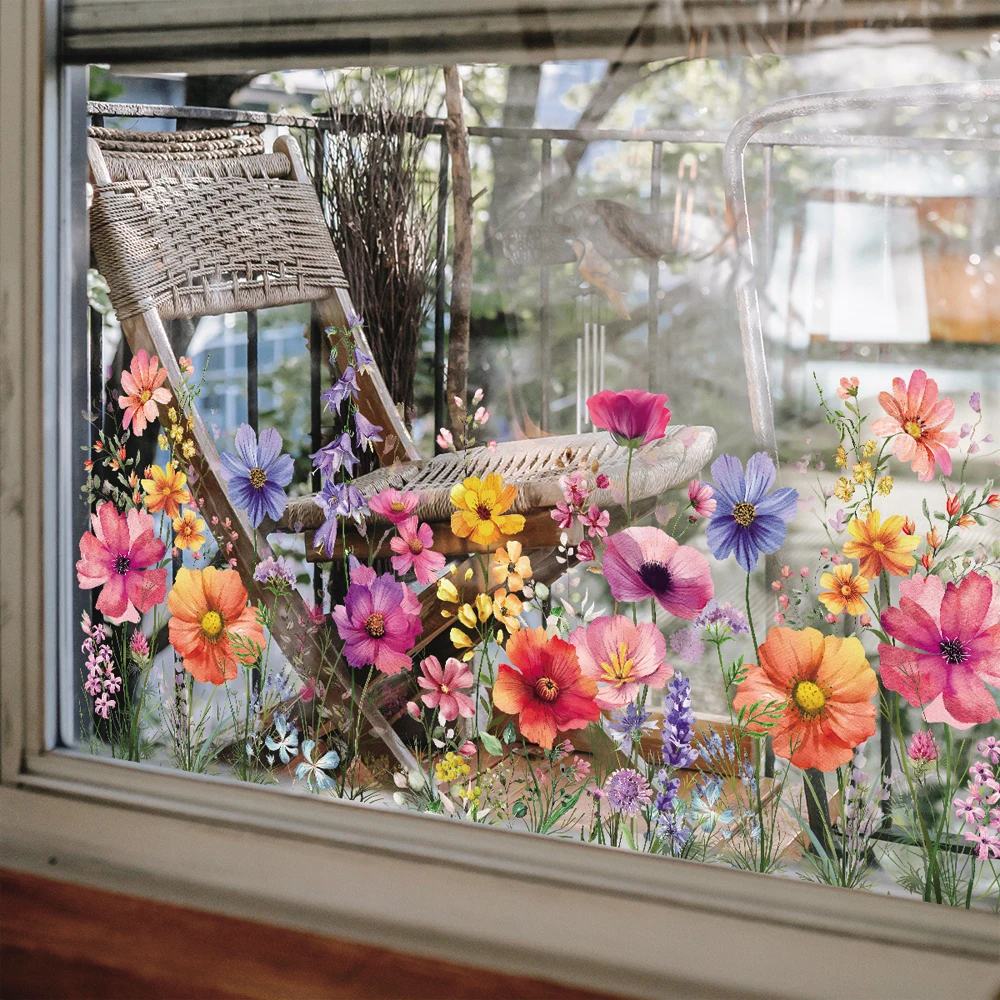 Double Sided Colorful Flowers Butterfly Wall Sticker Electrostatic Paste Window Glass Paste Visible Film Decorative Wall