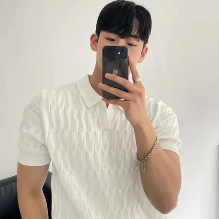 Summer High-end Feel Polo Shirt Men's Casual Thin Half Sleeve Knit Top Slimming Effect Korean Style Solid Color Fashion