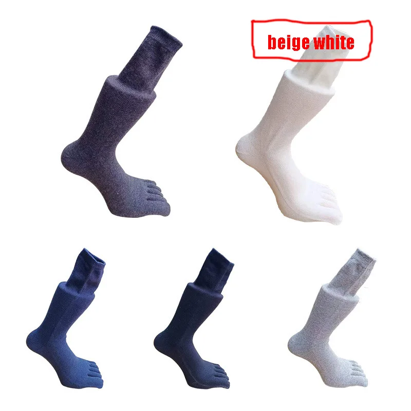 3 Pairs Long Men's Thick 5 Finger Socks Autumn Winter Warm Split Toe Cotton Solid Mid-Calf Casual Business Work Socks with Toes