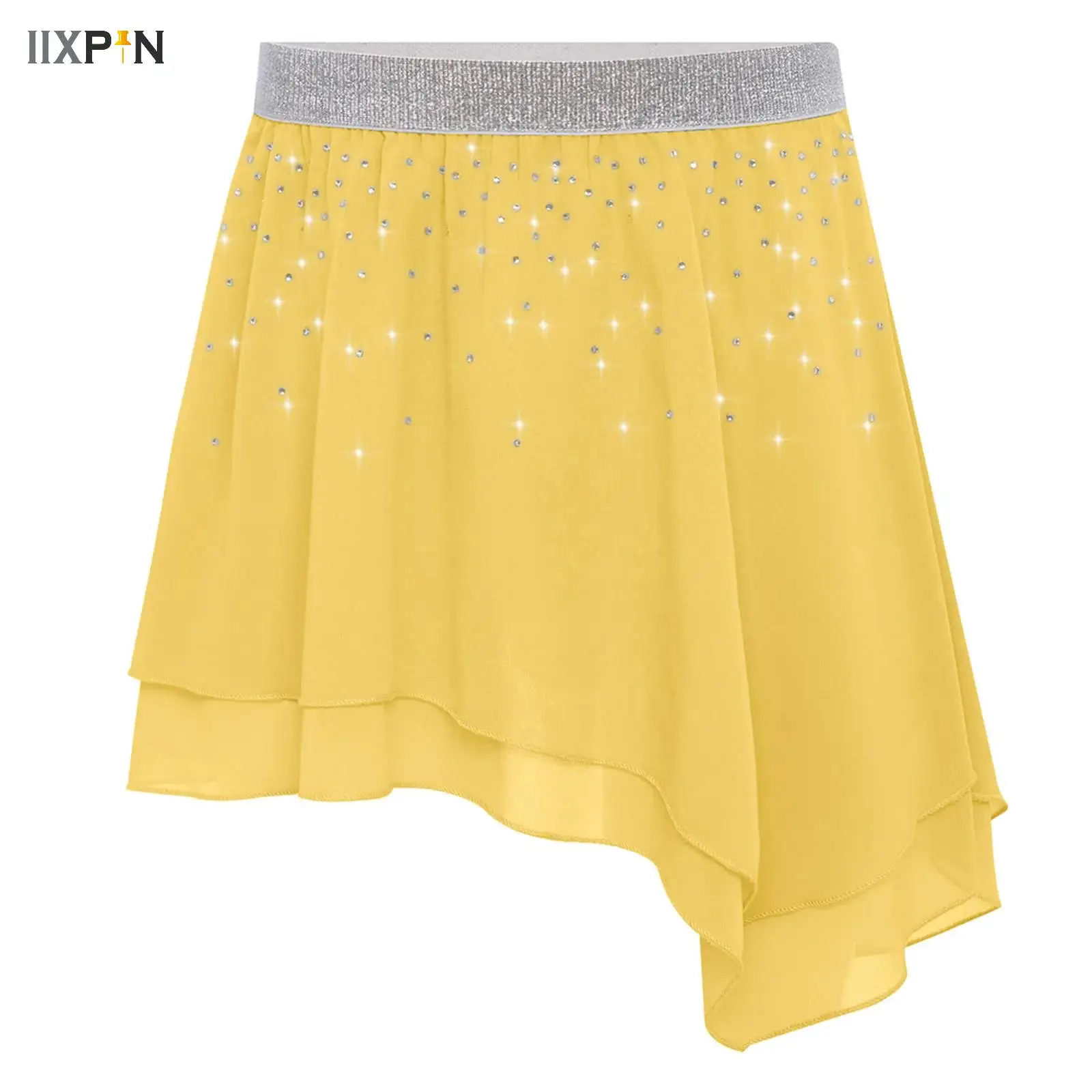 

Kid Chiffon Ballet Tutu Dance Skirt Girls Gymnastics Rhinestones Skirt Training Skirts Ballet Dance Practice Performance Clothes