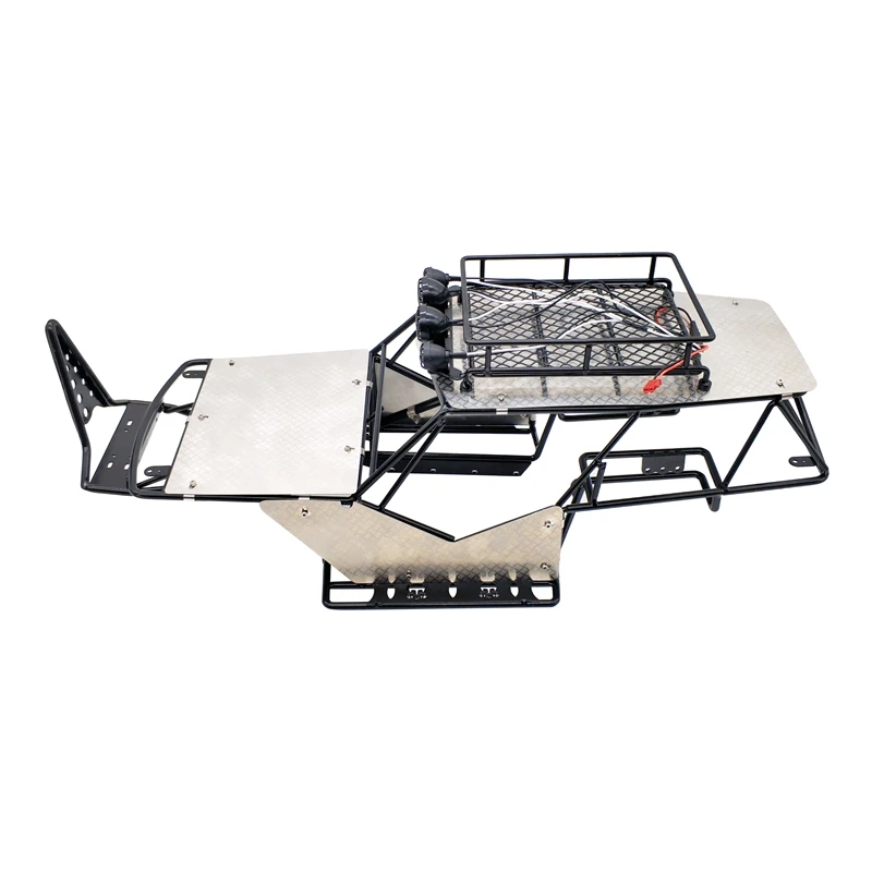 A42F  for 1/10 Scale RC Axial Wraith Metal Roll Cage Frame Body with Roof Rack and Metal Sheets Side Step,Black