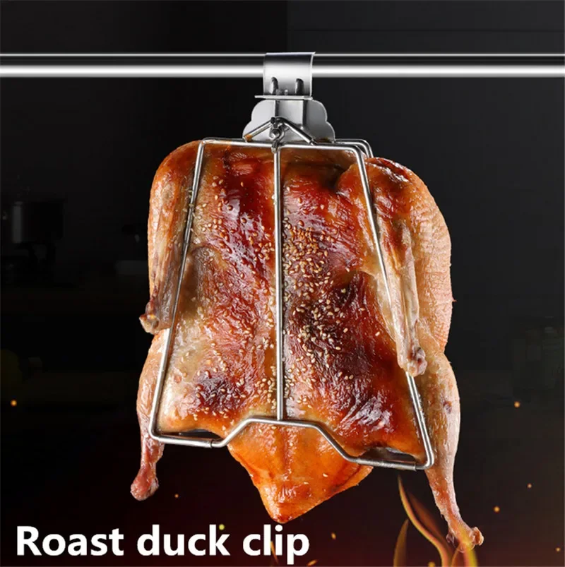 Stainless steel chicken roast duck clip hook board shelf beer oven grill bbq Barbecue net cured duck burning tool bbq skewers